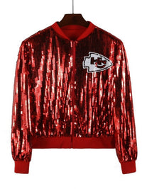 Autumn High Quality Letter Streetwear Sequined Long Sleeve Round Neck Loose Jacket Women Hip Hop Night Club Patchwork Coats One Size